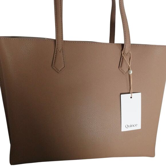 NWOT Quince Italian Leather Triple Compartment Shopper Tote Cappuccino Brown - Picture 6 of 12
